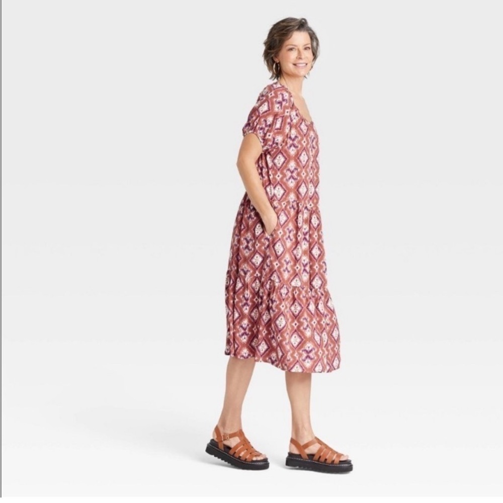 Knox Rose puff short sleeves tiered A-line Dress size large nwt - Picture 3 of 10